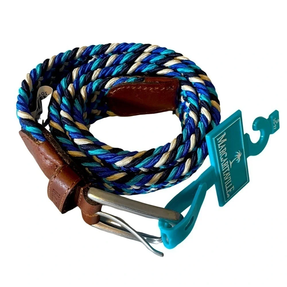 Margaritaville Men's Sz S (30-32) Belt Woven Adjustable Brown Leather Braided